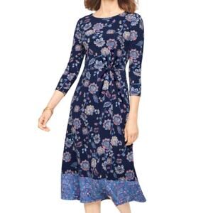 Talbots Womens Twist Jersey Dashing Foulard Print Fit & Flare Midi Dress Size 6